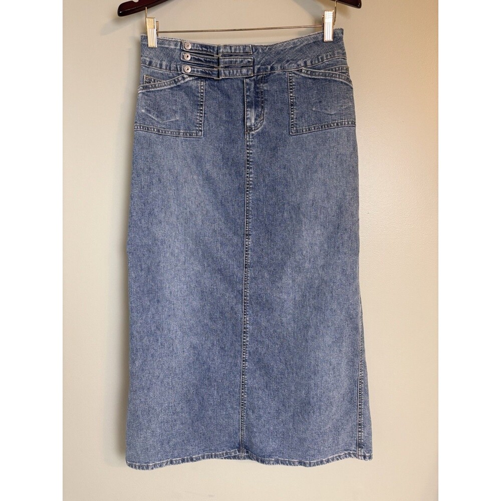 VTG Y2K Baccini Denim Midi Skirt Sz 6 Western Festival Prairie 90s Utility Indie
